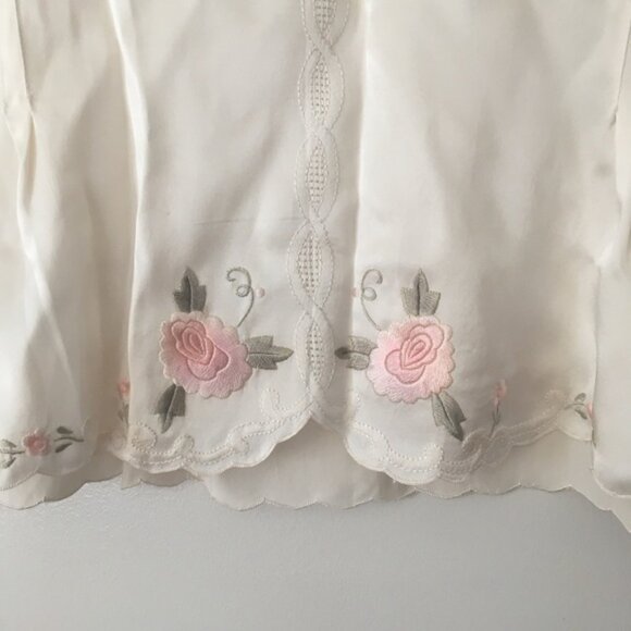 Exquisite Vintage Hand Embroidered Pink Roses Pure Silk Blouse - Picture 3 of 6